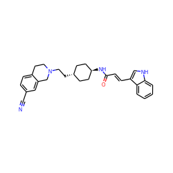 N#Cc1ccc2c(c1)CN(CC[C@H]1CC[C@H](NC(=O)/C=C/c3c[nH]c4ccccc34)CC1)CC2 ZINC000254094585