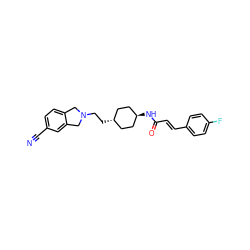 N#Cc1ccc2c(c1)CN(CC[C@H]1CC[C@H](NC(=O)/C=C/c3ccc(F)cc3)CC1)C2 ZINC000253663239