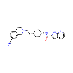 N#Cc1ccc2c(c1)CN(CC[C@H]1CC[C@H](NC(=O)c3cc4cccnc4[nH]3)CC1)CC2 ZINC000473131320