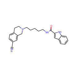 N#Cc1ccc2c(c1)CN(CCCCCNC(=O)c1cc3ccccc3[nH]1)CC2 ZINC000473130101