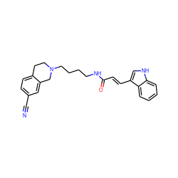 N#Cc1ccc2c(c1)CN(CCCCNC(=O)/C=C/c1c[nH]c3ccccc13)CC2 ZINC000012356347