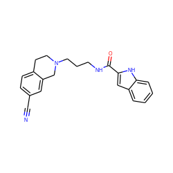 N#Cc1ccc2c(c1)CN(CCCNC(=O)c1cc3ccccc3[nH]1)CC2 ZINC000473132758