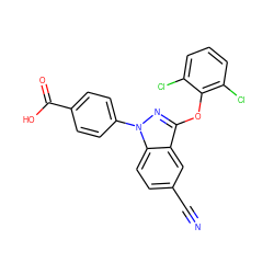 N#Cc1ccc2c(c1)c(Oc1c(Cl)cccc1Cl)nn2-c1ccc(C(=O)O)cc1 ZINC001772640204