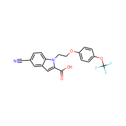 N#Cc1ccc2c(c1)cc(C(=O)O)n2CCOc1ccc(OC(F)(F)F)cc1 ZINC000169331394