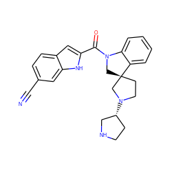 N#Cc1ccc2cc(C(=O)N3C[C@]4(CCN([C@@H]5CCNC5)C4)c4ccccc43)[nH]c2c1 ZINC000073224769