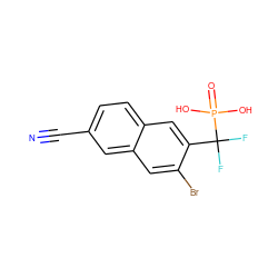 N#Cc1ccc2cc(C(F)(F)P(=O)(O)O)c(Br)cc2c1 ZINC000029047489