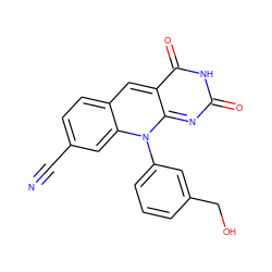 N#Cc1ccc2cc3c(=O)[nH]c(=O)nc-3n(-c3cccc(CO)c3)c2c1 ZINC000096282701