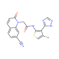 N#Cc1ccc2ccc(=O)n(CC(=O)Nc3scc(Br)c3-c3ncn[nH]3)c2c1 ZINC000072179287