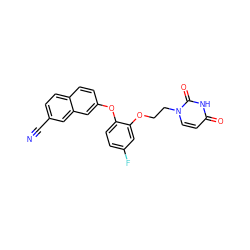 N#Cc1ccc2ccc(Oc3ccc(F)cc3OCCn3ccc(=O)[nH]c3=O)cc2c1 ZINC001772644175