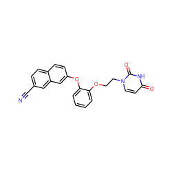 N#Cc1ccc2ccc(Oc3ccccc3OCCn3ccc(=O)[nH]c3=O)cc2c1 ZINC000584905080