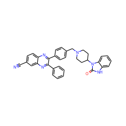 N#Cc1ccc2nc(-c3ccc(CN4CCC(n5c(=O)[nH]c6ccccc65)CC4)cc3)c(-c3ccccc3)nc2c1 ZINC000095565659