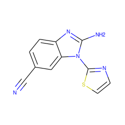 N#Cc1ccc2nc(N)n(-c3nccs3)c2c1 ZINC000063540228