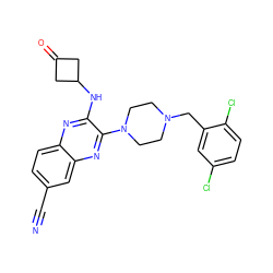 N#Cc1ccc2nc(NC3CC(=O)C3)c(N3CCN(Cc4cc(Cl)ccc4Cl)CC3)nc2c1 ZINC000144364638