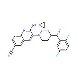 N#Cc1ccc2nc(NC3CC3)c(N3CCC([C@H](F)c4cc(F)ccc4F)CC3)nc2c1 ZINC000144301376