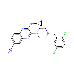 N#Cc1ccc2nc(NC3CC3)c(N3CCN(Cc4cc(Cl)ccc4Cl)CC3)nc2c1 ZINC000144428103