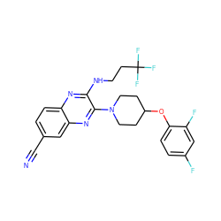 N#Cc1ccc2nc(NCCC(F)(F)F)c(N3CCC(Oc4ccc(F)cc4F)CC3)nc2c1 ZINC000144461749