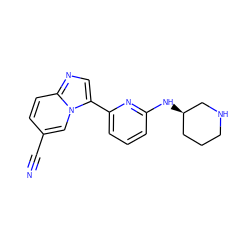 N#Cc1ccc2ncc(-c3cccc(N[C@@H]4CCCNC4)n3)n2c1 ZINC000029045660