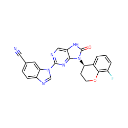 N#Cc1ccc2ncn(-c3ncc4[nH]c(=O)n([C@@H]5CCOc6c(F)cccc65)c4n3)c2c1 ZINC000049032227