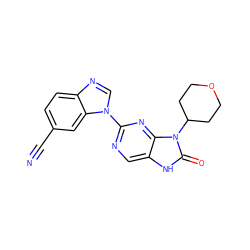 N#Cc1ccc2ncn(-c3ncc4[nH]c(=O)n(C5CCOCC5)c4n3)c2c1 ZINC000049033653