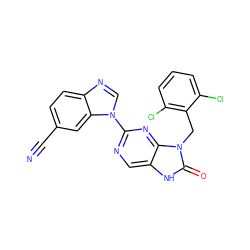 N#Cc1ccc2ncn(-c3ncc4[nH]c(=O)n(Cc5c(Cl)cccc5Cl)c4n3)c2c1 ZINC000049792866