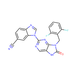 N#Cc1ccc2ncn(-c3ncc4[nH]c(=O)n(Cc5c(F)cccc5F)c4n3)c2c1 ZINC000049032028