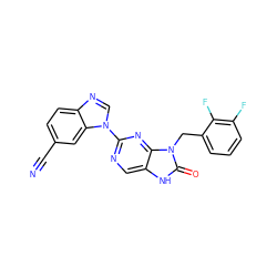 N#Cc1ccc2ncn(-c3ncc4[nH]c(=O)n(Cc5cccc(F)c5F)c4n3)c2c1 ZINC000049793084