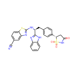 N#Cc1ccc2sc(N[C@@H](Cc3ccc([C@@H]4CC(=O)NS4(=O)=O)cc3)c3nc4ccccc4[nH]3)nc2c1 ZINC000014955242