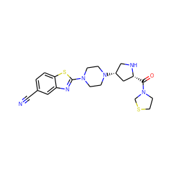 N#Cc1ccc2sc(N3CCN([C@@H]4CN[C@H](C(=O)N5CCSC5)C4)CC3)nc2c1 ZINC000084687231