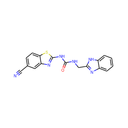 N#Cc1ccc2sc(NC(=O)NCc3nc4ccccc4[nH]3)nc2c1 ZINC000028899690