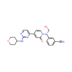 N#Cc1cccc([C@@H](CO)n2ccc(-c3ccnc(NC4CCOCC4)n3)cc2=O)c1 ZINC000206010258