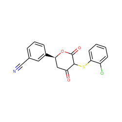 N#Cc1cccc([C@@H]2CC(=O)C(Sc3ccccc3Cl)C(=O)O2)c1 ZINC000299840603