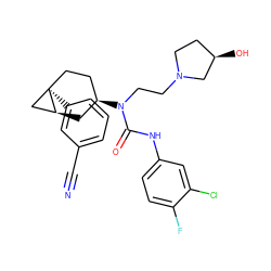 N#Cc1cccc([C@]23CC[C@@H](N(CCN4CC[C@@H](O)C4)C(=O)Nc4ccc(F)c(Cl)c4)C[C@H]2C3)c1 ZINC000013641334