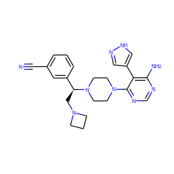 N#Cc1cccc([C@H](CN2CCC2)N2CCN(c3ncnc(N)c3-c3cn[nH]c3)CC2)c1 ZINC001772653538