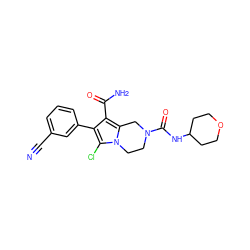 N#Cc1cccc(-c2c(C(N)=O)c3n(c2Cl)CCN(C(=O)NC2CCOCC2)C3)c1 ZINC000112974121