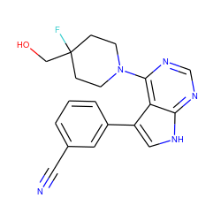 N#Cc1cccc(-c2c[nH]c3ncnc(N4CCC(F)(CO)CC4)c23)c1 ZINC000224879489