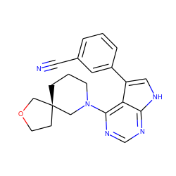 N#Cc1cccc(-c2c[nH]c3ncnc(N4CCC[C@]5(CCOC5)C4)c23)c1 ZINC000210710023