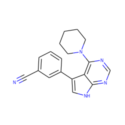 N#Cc1cccc(-c2c[nH]c3ncnc(N4CCCCC4)c23)c1 ZINC000210751213