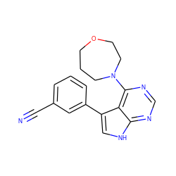 N#Cc1cccc(-c2c[nH]c3ncnc(N4CCCOCC4)c23)c1 ZINC000299867628