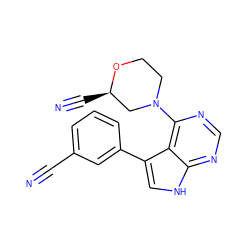 N#Cc1cccc(-c2c[nH]c3ncnc(N4CCO[C@H](C#N)C4)c23)c1 ZINC000224858117