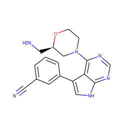 N#Cc1cccc(-c2c[nH]c3ncnc(N4CCO[C@H](CN)C4)c23)c1 ZINC000073385954