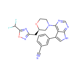 N#Cc1cccc(-c2c[nH]c3ncnc(N4CCO[C@H](Cc5noc(C(F)F)n5)C4)c23)c1 ZINC000224888972