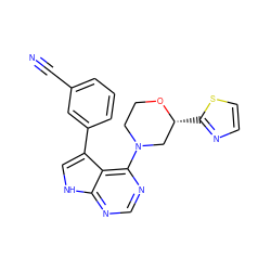 N#Cc1cccc(-c2c[nH]c3ncnc(N4CCO[C@H](c5nccs5)C4)c23)c1 ZINC000224887232