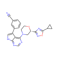 N#Cc1cccc(-c2c[nH]c3ncnc(N4CCO[C@H](c5noc(C6CC6)n5)C4)c23)c1 ZINC000224880927