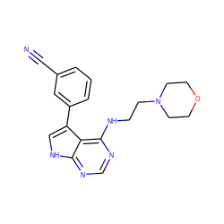 N#Cc1cccc(-c2c[nH]c3ncnc(NCCN4CCOCC4)c23)c1 ZINC000210709981