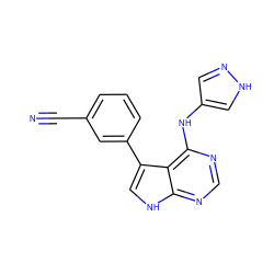 N#Cc1cccc(-c2c[nH]c3ncnc(Nc4cn[nH]c4)c23)c1 ZINC000224895551