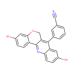 N#Cc1cccc(-c2c3c(nc4ccc(O)cc24)-c2ccc(O)cc2OC3)c1 ZINC000028949803