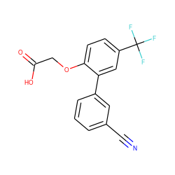 N#Cc1cccc(-c2cc(C(F)(F)F)ccc2OCC(=O)O)c1 ZINC000071340325