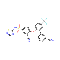 N#Cc1cccc(-c2cc(C(F)(F)F)ccc2Oc2ccc(S(=O)(=O)Nc3ncns3)cc2C#N)c1 ZINC000095581064