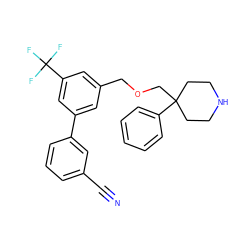 N#Cc1cccc(-c2cc(COCC3(c4ccccc4)CCNCC3)cc(C(F)(F)F)c2)c1 ZINC000144521995