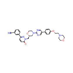 N#Cc1cccc(-c2ccc(=O)n(C[C@@H]3CN(c4ncc(-c5ccc(OCCN6CCOCC6)cc5)cn4)CCO3)n2)c1 ZINC000205742414